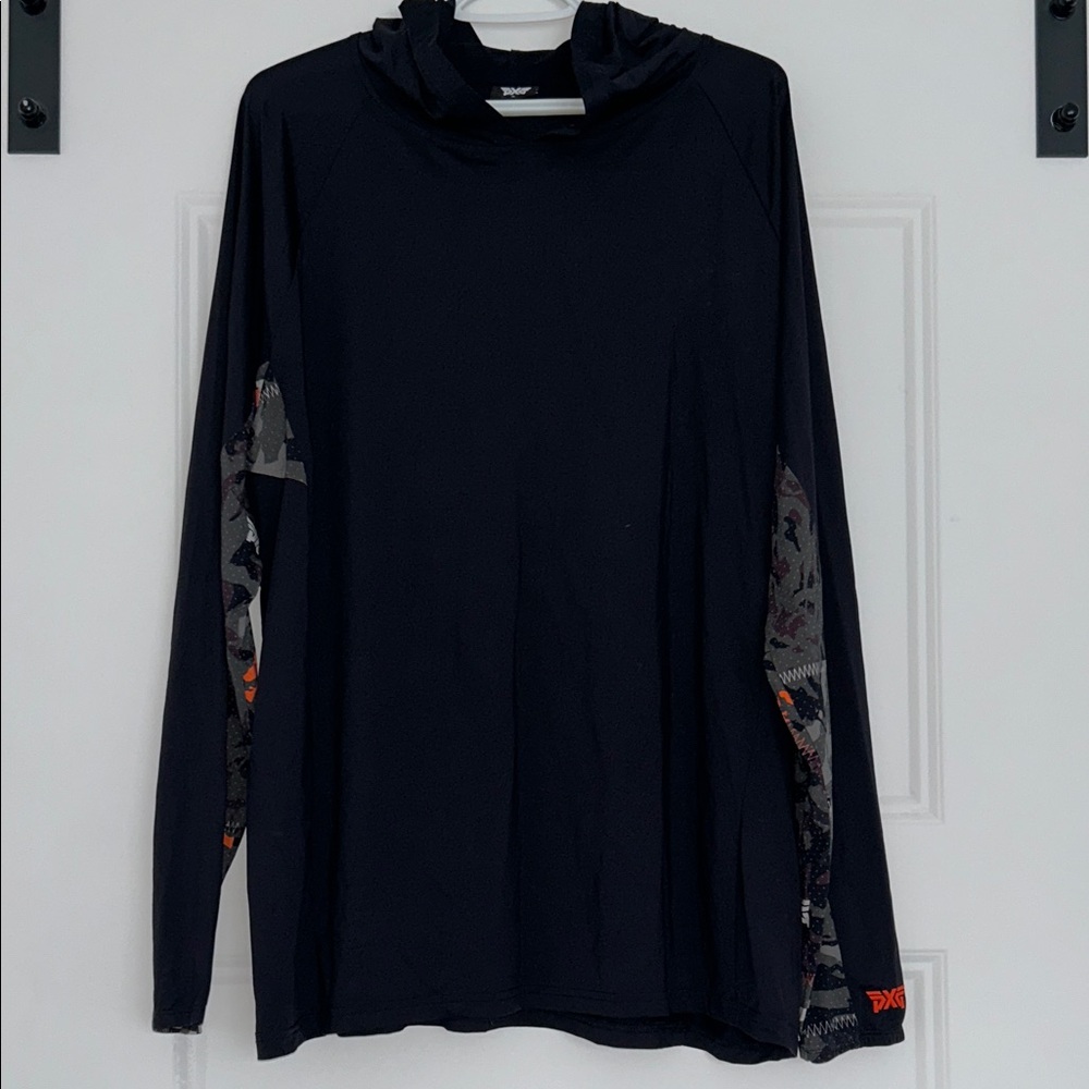 PXG Black Lightweight Hoodie with Camo and Orange Details